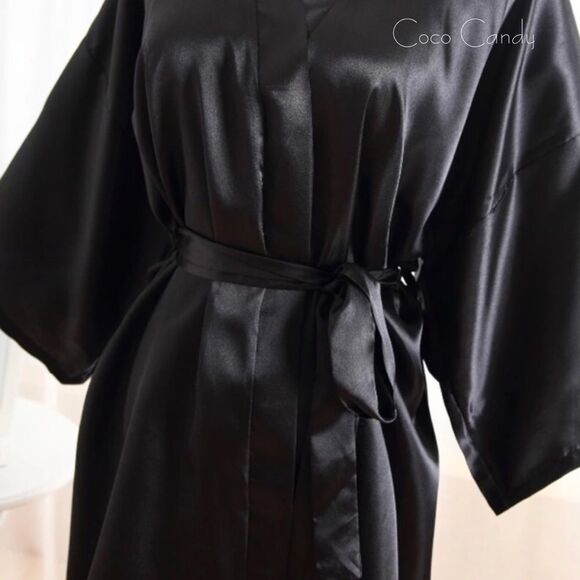 🆕Luxury Satin Black Kimono Robe - Picture 5 of 7